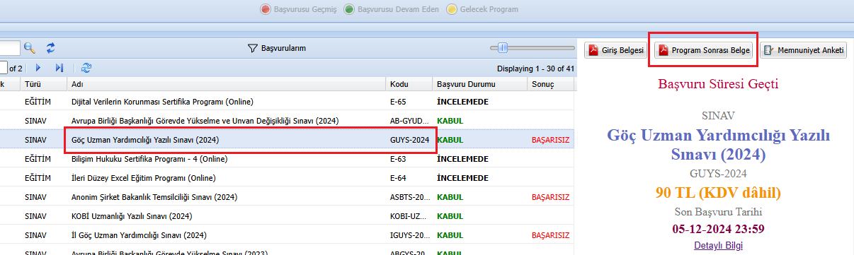 Program Sonrası Belge